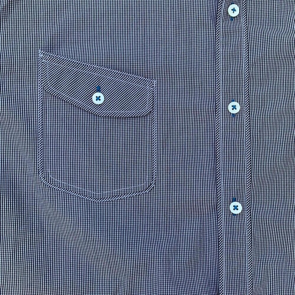 Ted Baker London 7 Micro Plaid Navy and White Designer Button Up - Picture 5 of 8